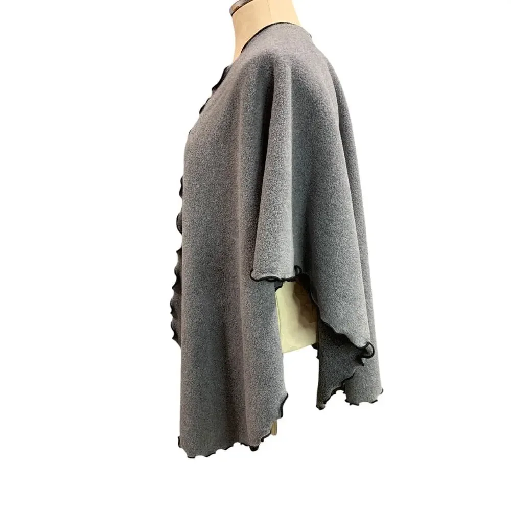 One Size‎ Womens Gray Fleece Wrap Shawl Scarf Set Lettuce Edge Contrast